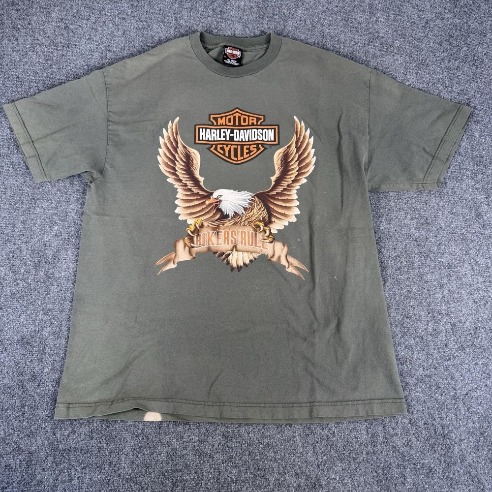 Vintage Harley Davidson Shirt Eagle Bikers Rule SIze XLarge Green Y2K